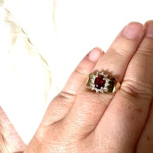 10k Gold Ruby and Diamond Chip Ring Size 7